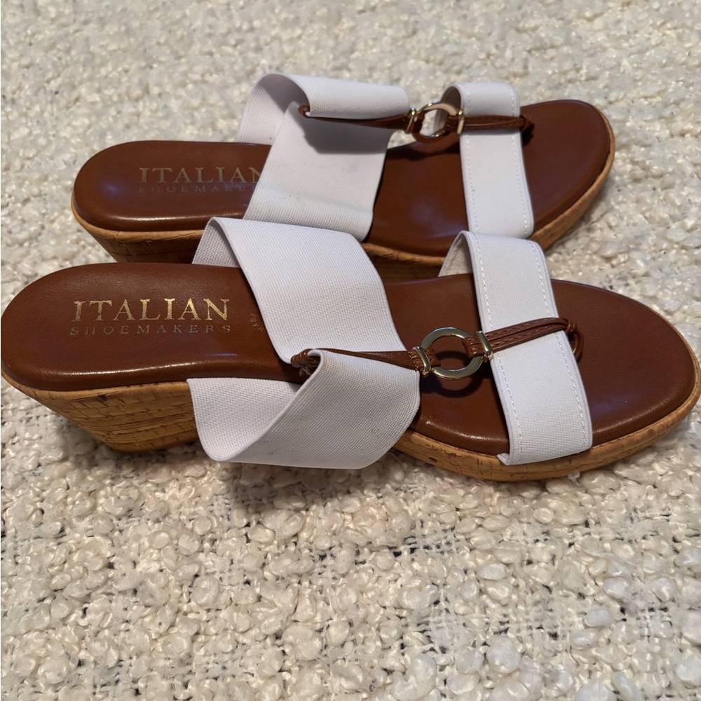 Italian Shoemakers White and Brown Wedge Slides